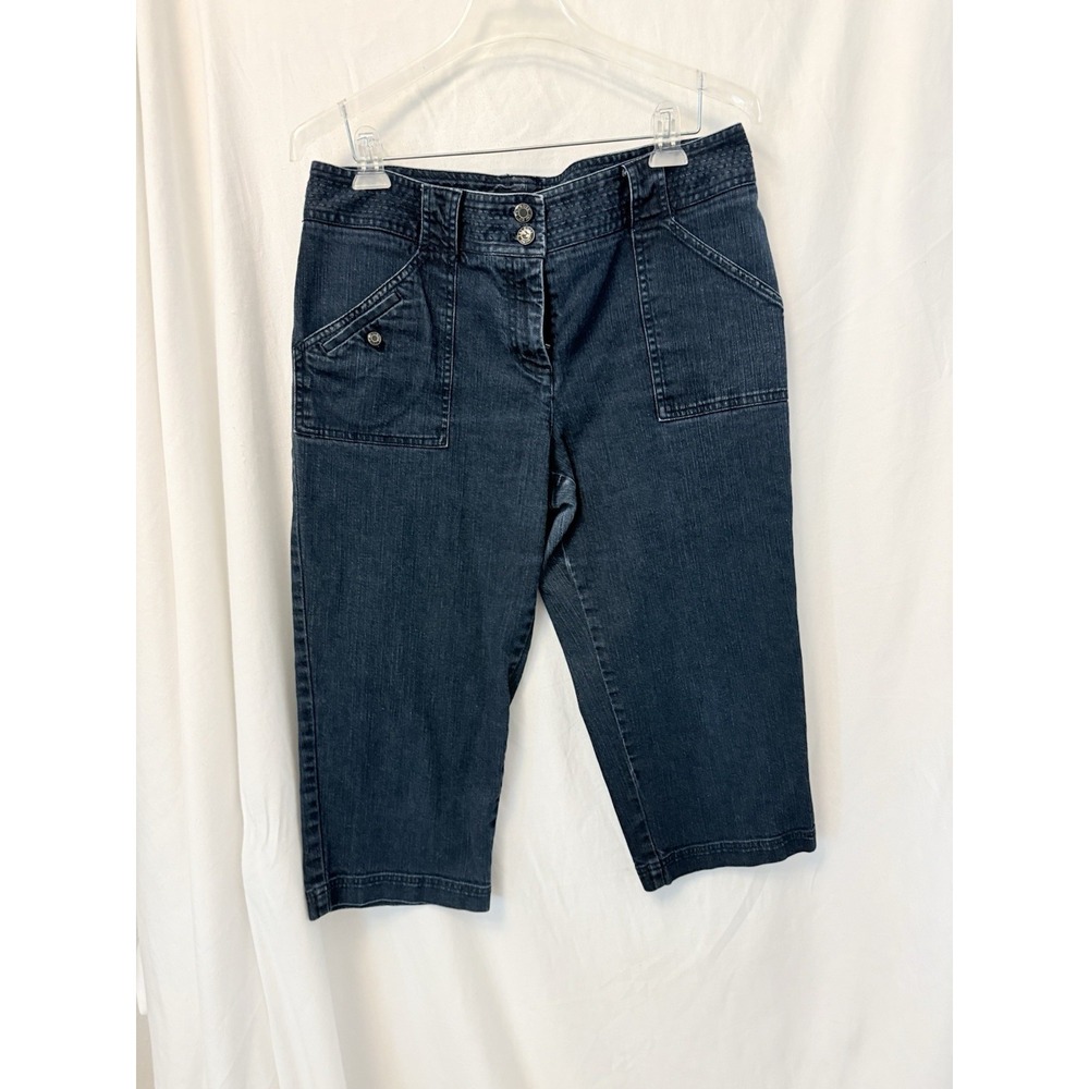 Talbots Petites Womens 14P Dark Wash Denim Capri Jeans Cropped Utility Pockets